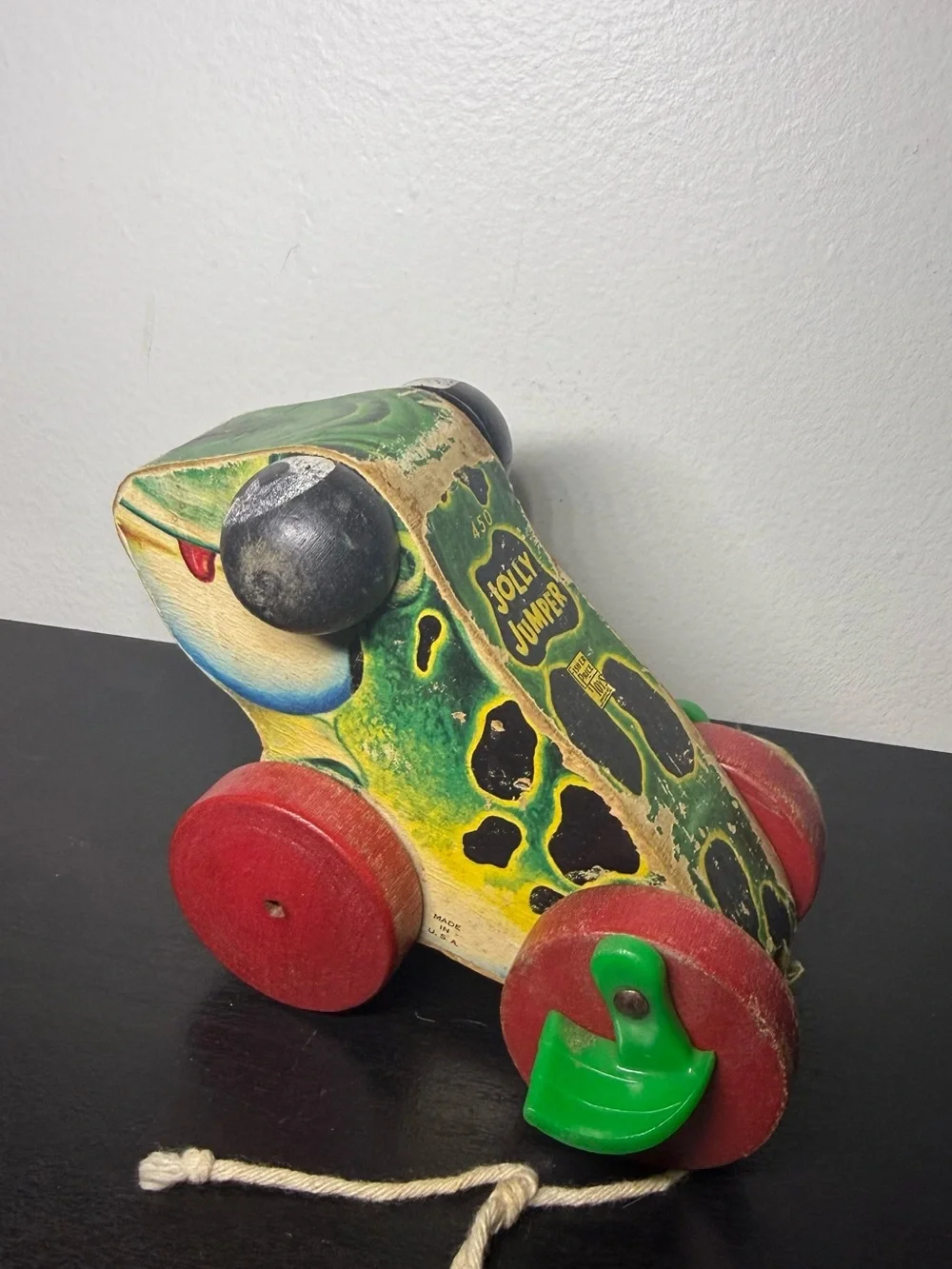 Antique 1950s Fishers Price Wooden Jolly Jumper Frog Pull Toy